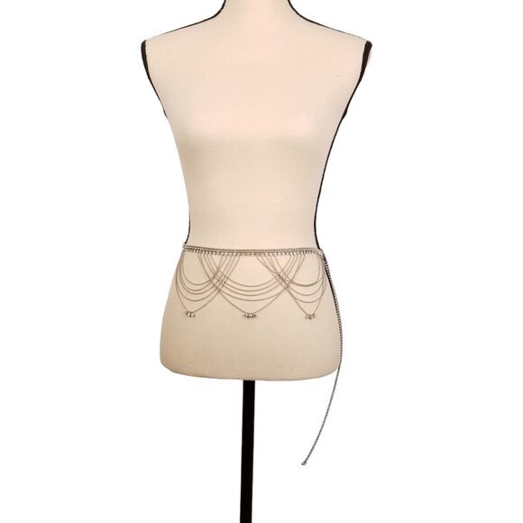 Ball Chain Belt Silver Tone Festoon AB Crystals Adjustable Rhinestones Waistband - Picture 2 of 9